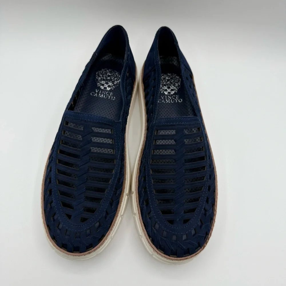 Vince Camuto Romeena Navy Blue Perforated Platform Slip-On Sneaker Size 9